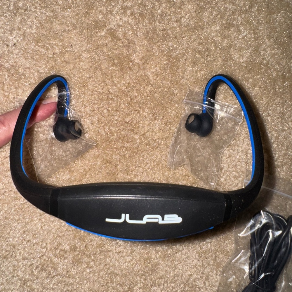 JLab Black and Blue Wireless Earbuds, NEW, vintage style
